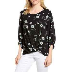 Gibson x Living Women's Maggie Twist Hem Top Black/Blue Floral Size XS